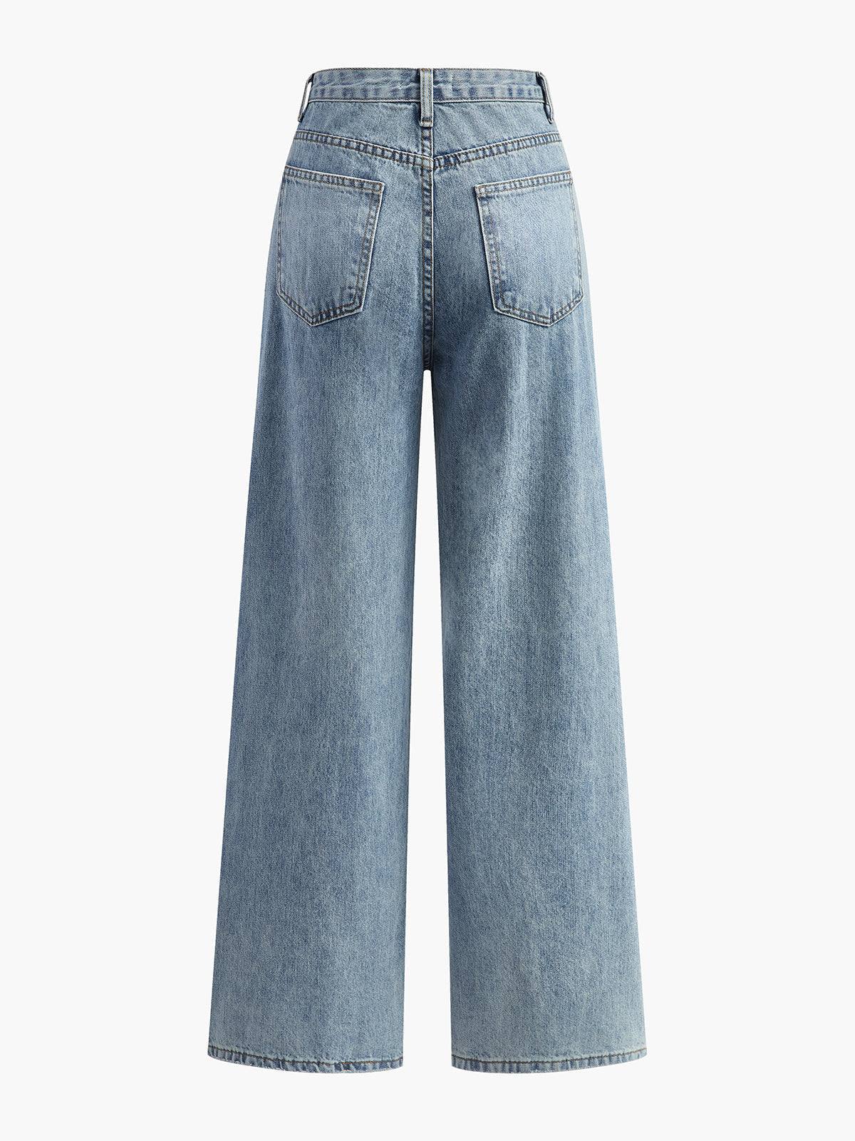 Asimetrik Bel Wide-Leg Kot Pantolon Açık Mavi