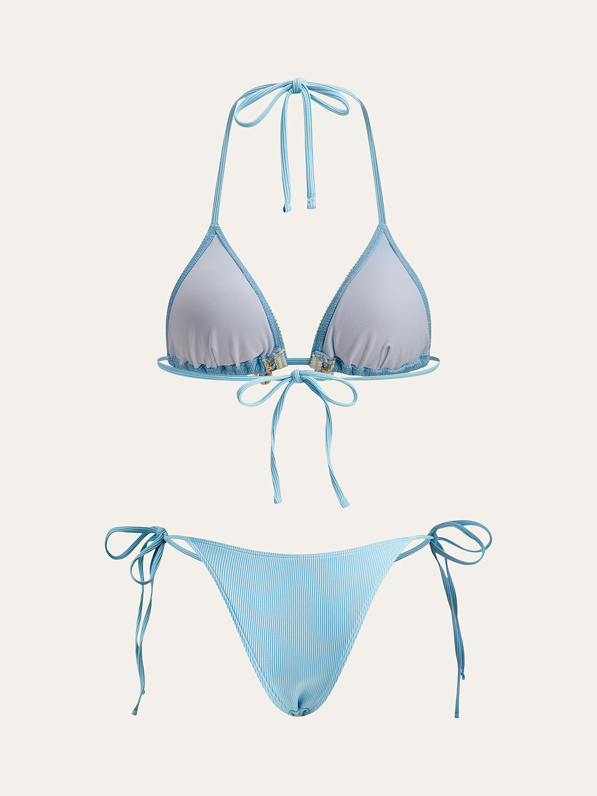 Takımlı Bikini Kontrast Biye Detaylı Açık Mavi