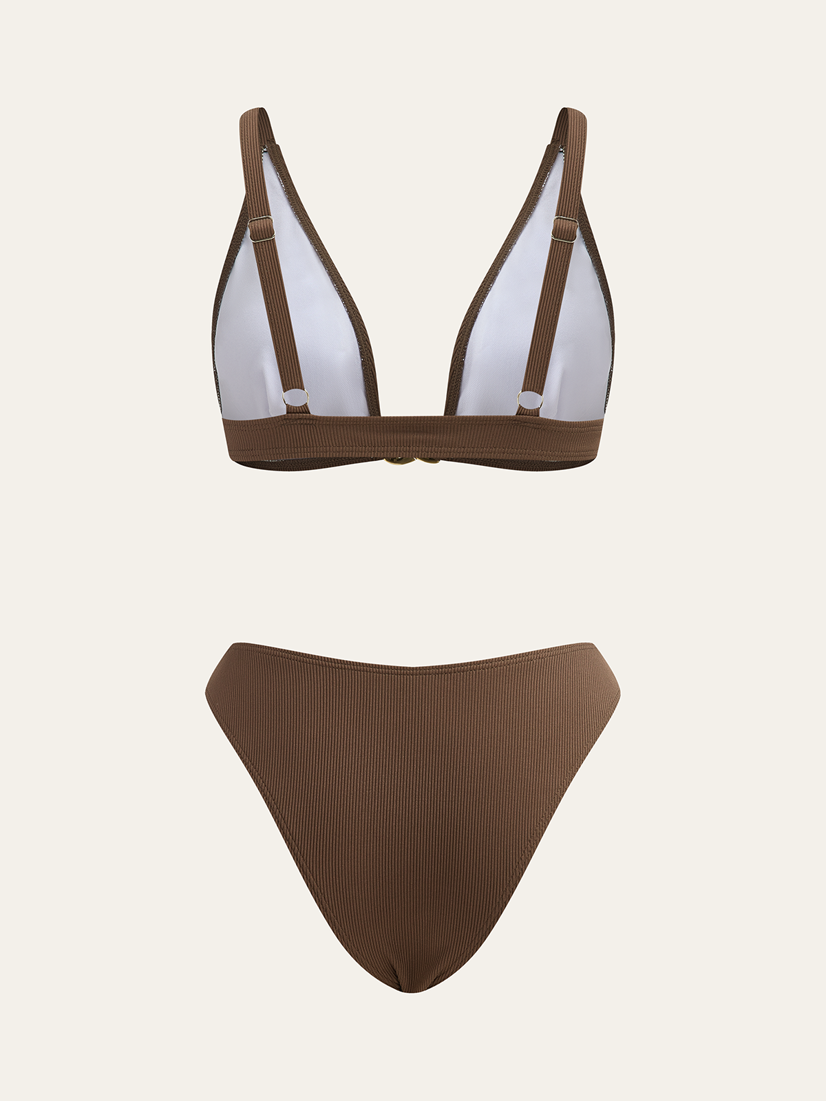Metal Detaylı Bikini Takımı Kahverengi Örgü Desenli