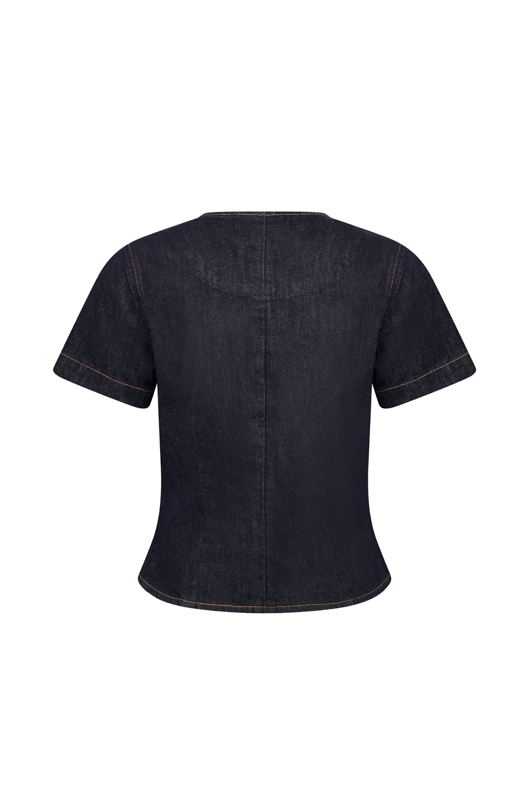 Bethany Kısa Kollu Düğmeli Denim Üst - Yıkanmış İndigo Mavi