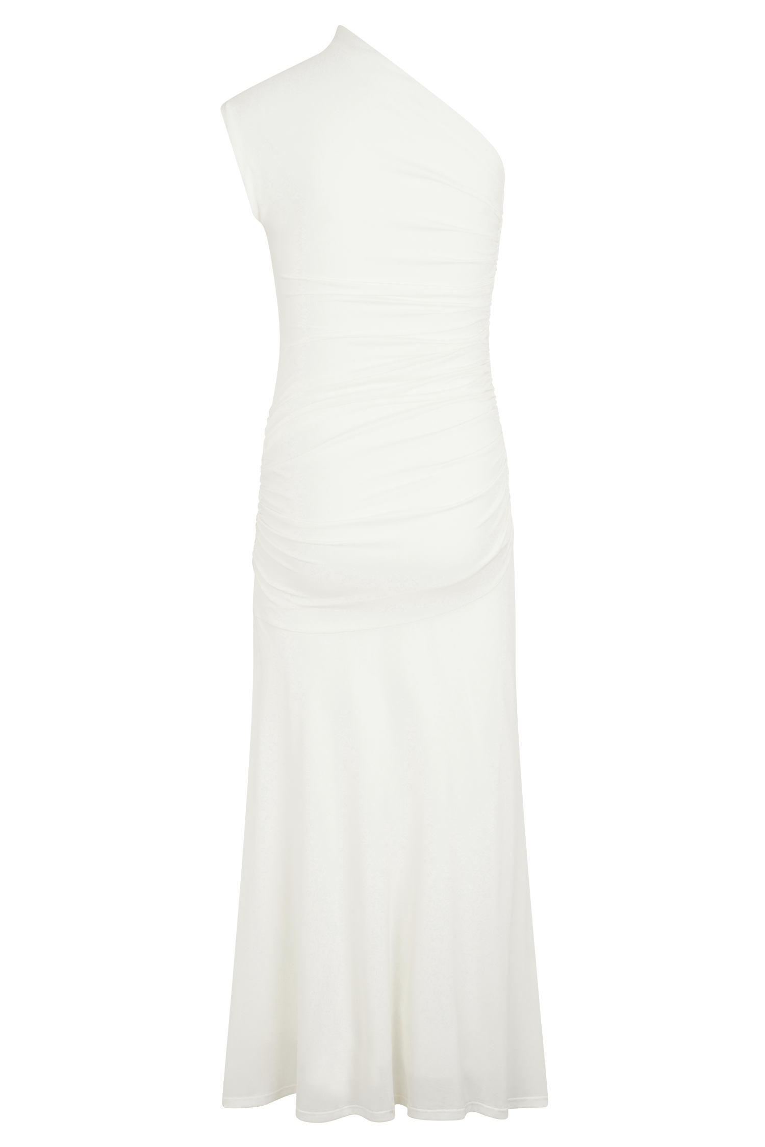Chloe Şeftali Jersey Tek Omuz Midi Elbise - Fildişi