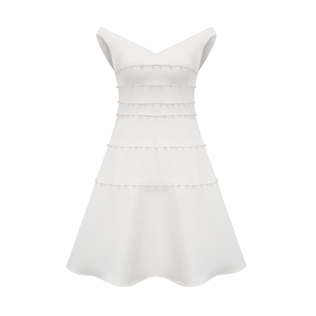 Priscille Beyaz Suni İnci Mini Elbise