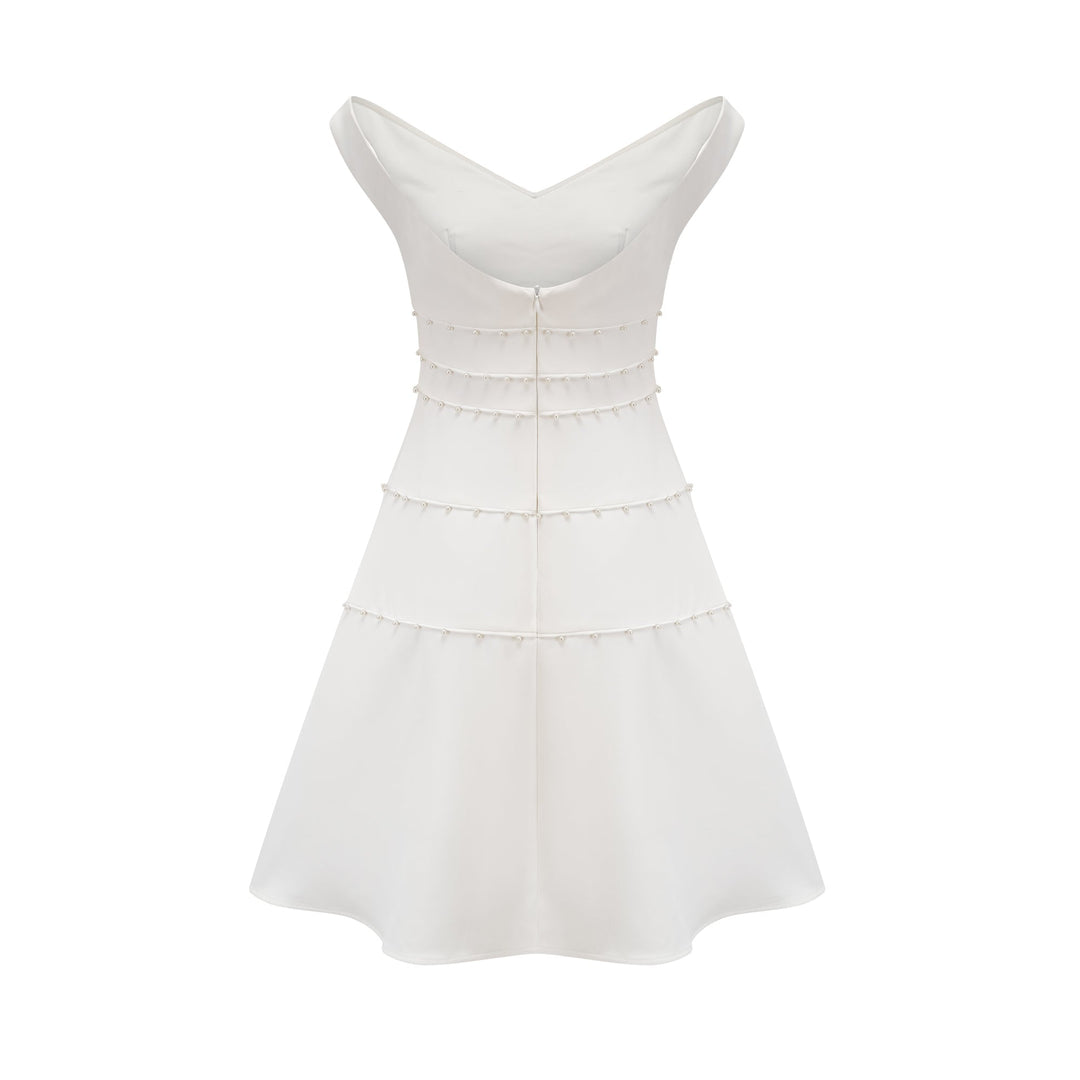 Priscille Beyaz Suni İnci Mini Elbise