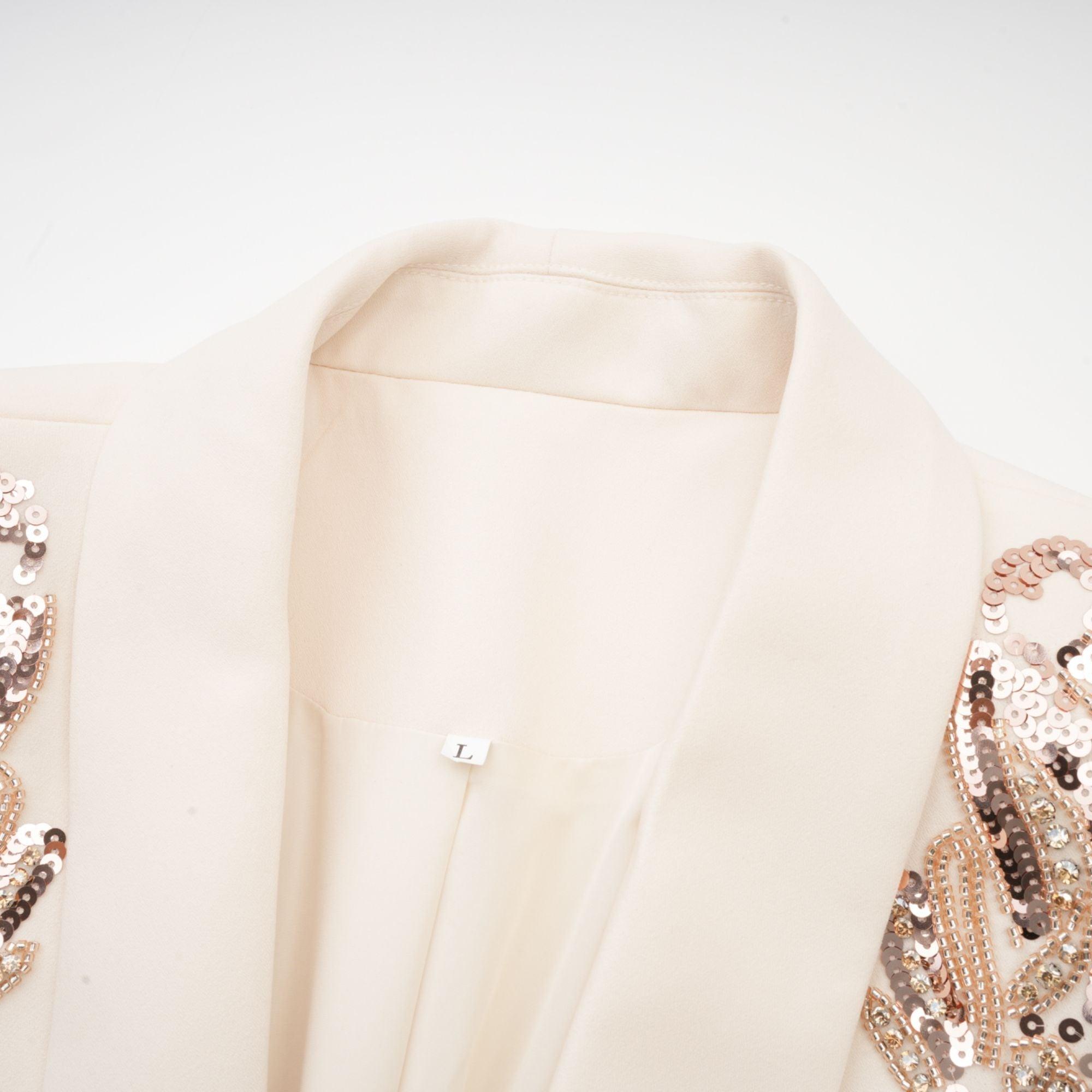Opulent Grace İşlemeli Krem Blazer Elbise