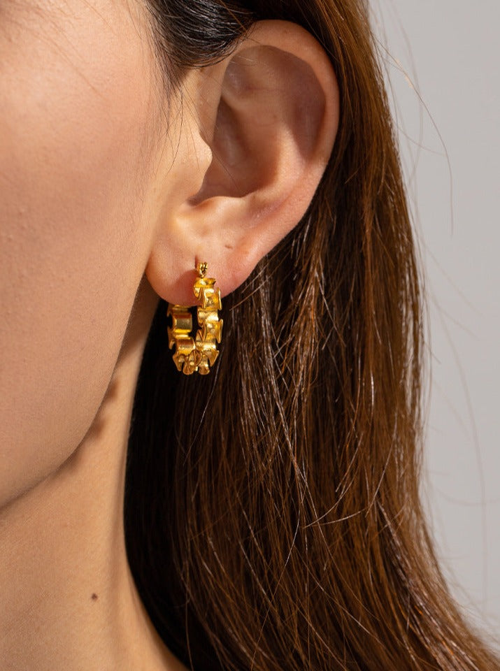 18 Ayar Altın Kaplama Katlanmış Stil Küpe