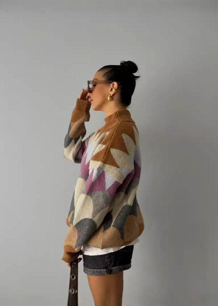 Geometrik Retro Oversize Kazak
