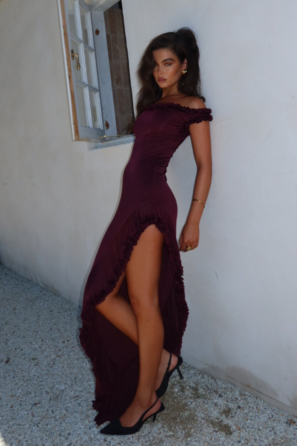 Arielle Fırfırlı Midi Elbise