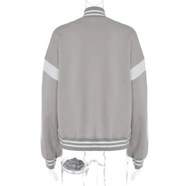 Beyaz Şeritli Bomber Oversize Ceket Mont