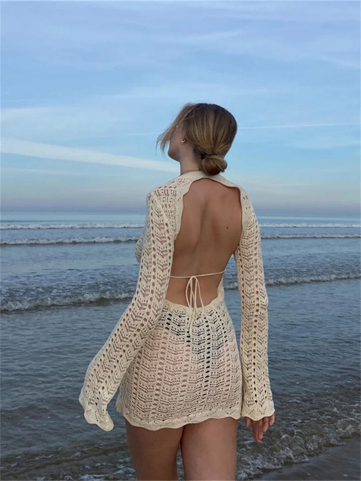 Patchwork Sırtı Açık Mini Elbise