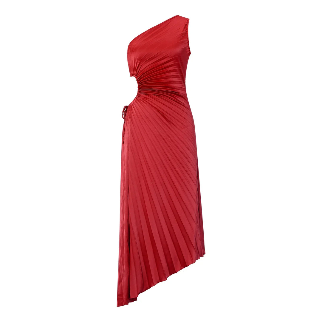Cutout Detaylı Pileli Elbise