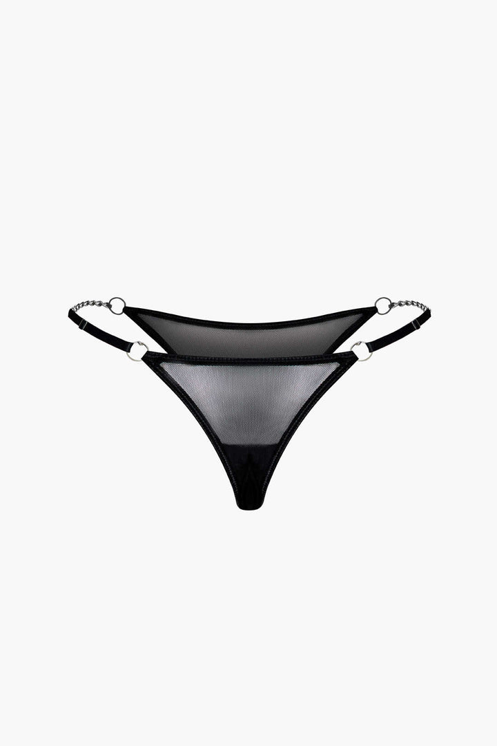 File Şeffaf Zincir Detaylı İki Parçalı İç Giyim Seti ve Choker