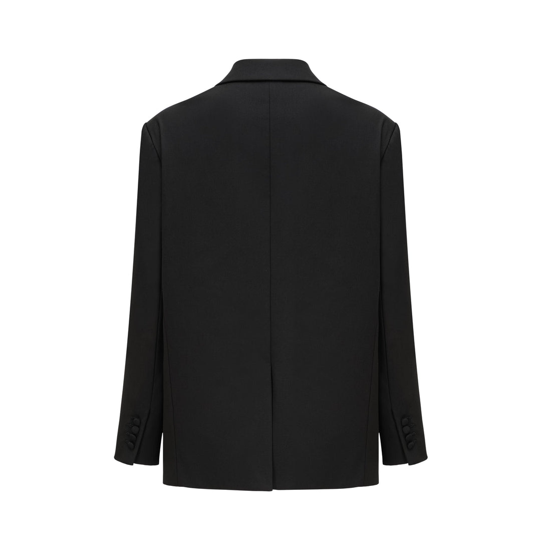 Renée Siyah Bol Kesim Tek Düğmeli Yün Blazer