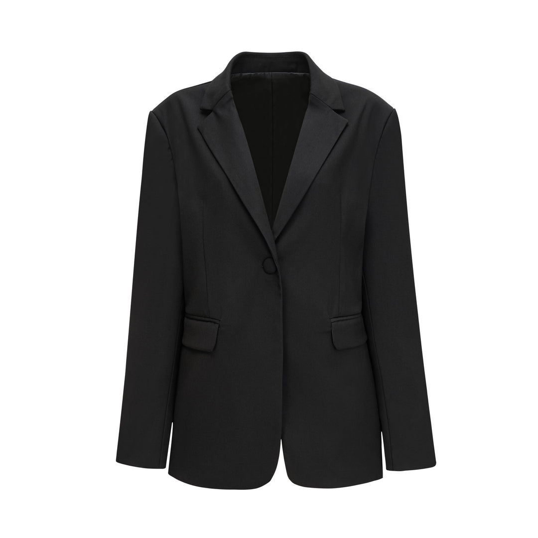Renée Siyah Bol Kesim Tek Düğmeli Yün Blazer