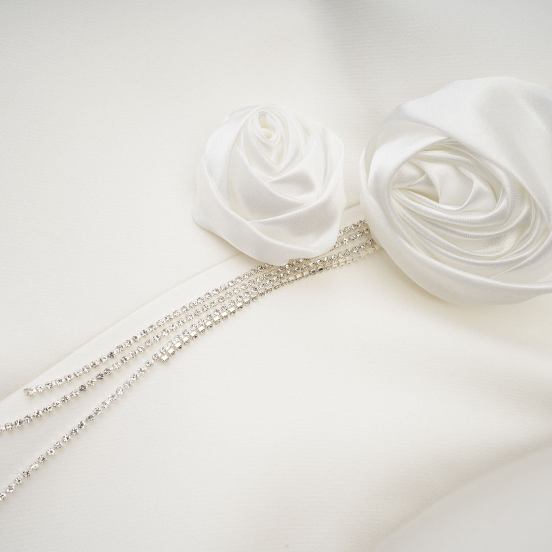 Rosalie Beyaz Suni Çiçekli Mini Elbise