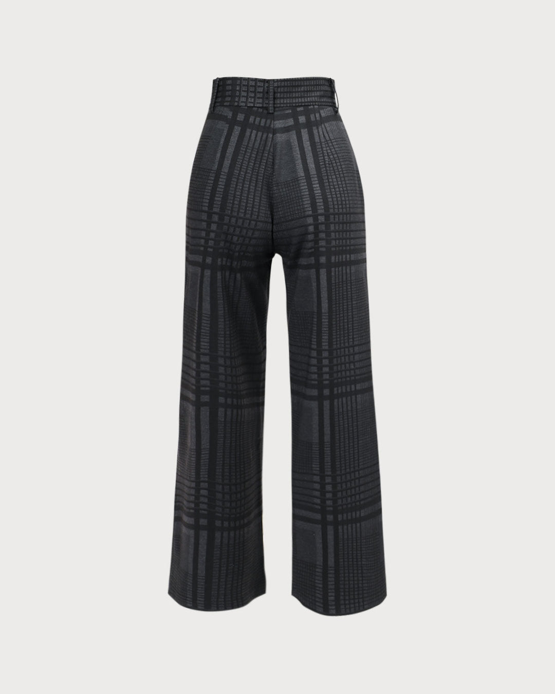 Gri Yüksek Bel Ekose Geniş Paça Pantolon