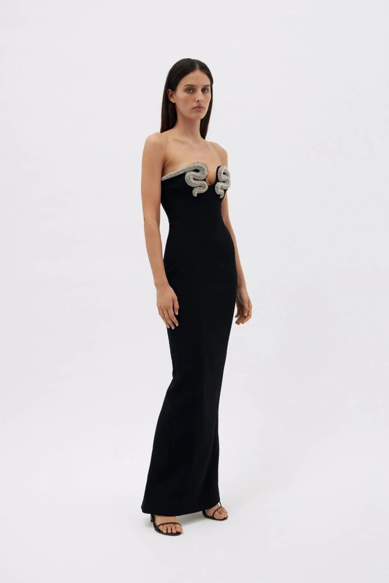 Virginia Kristal Taşlı Straplez Polyester Maxi Elbise