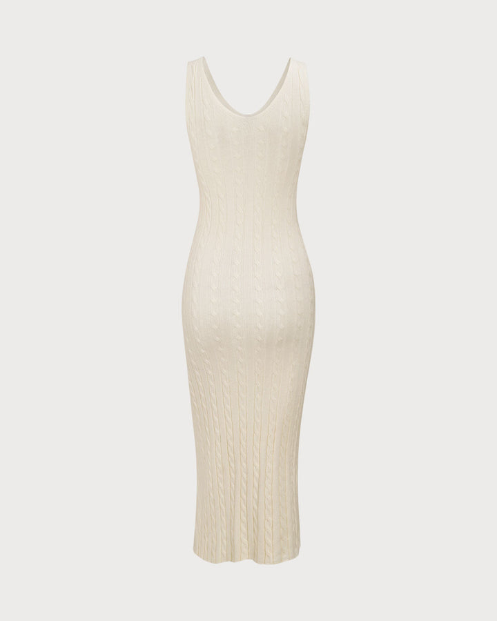 Bej Fitilli Örgü Bodycon Kazak Elbise