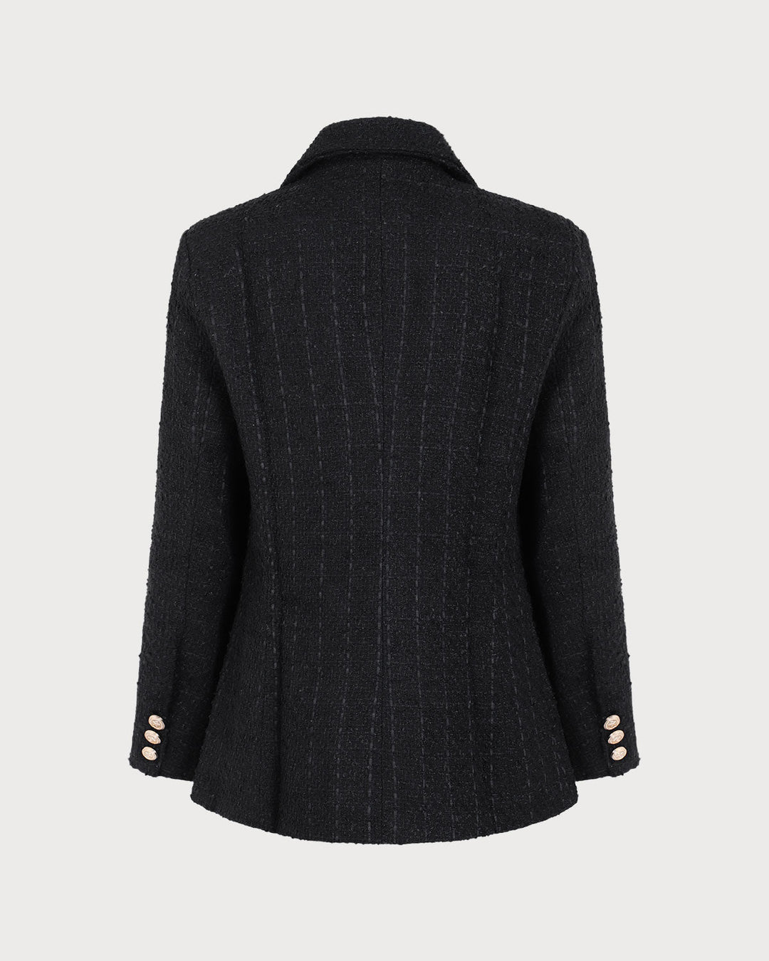 Siyah Çift Sıra Düğmeli Tweed Blazer